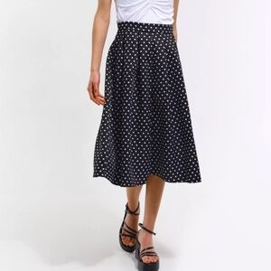 NWT Nine West Midi Skirt 100% silk Black White Polka Dot Flowy Lined Sz 14